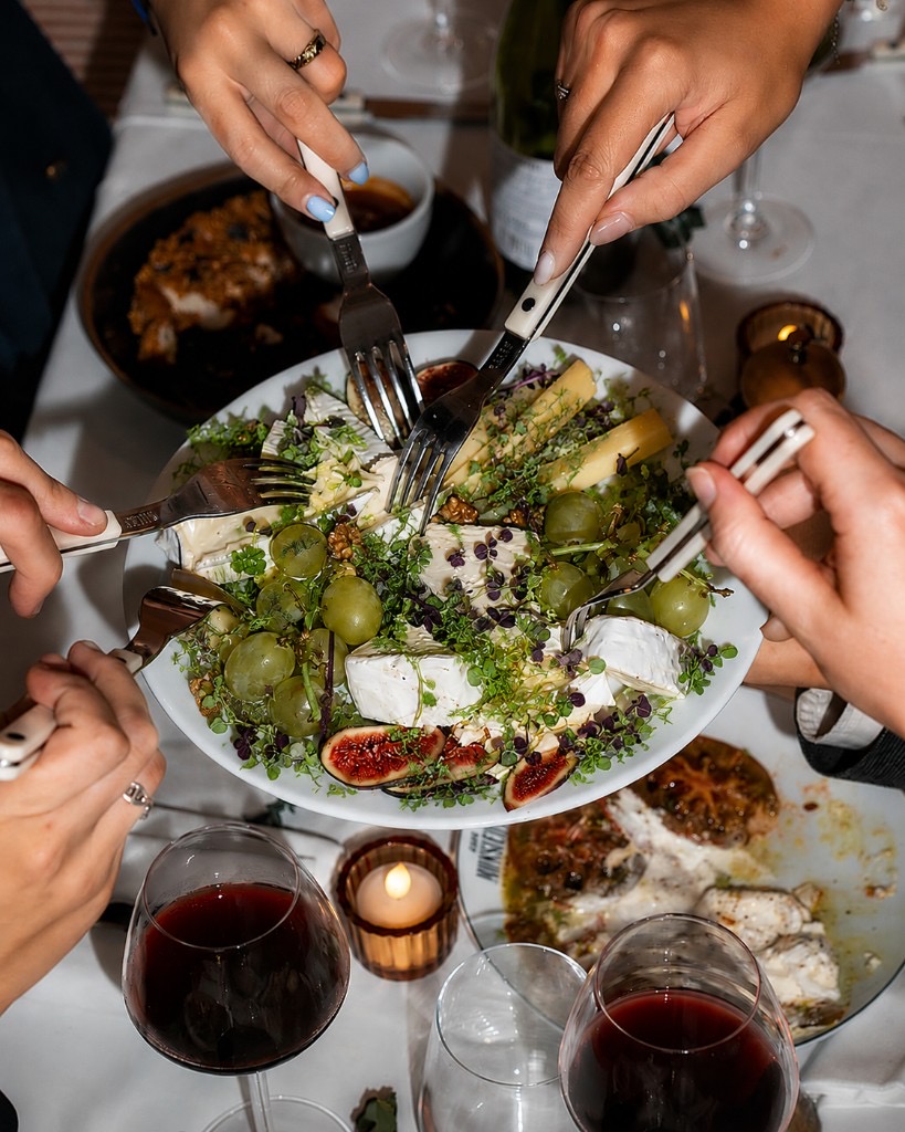 Shared platter topped with topiq microgreens